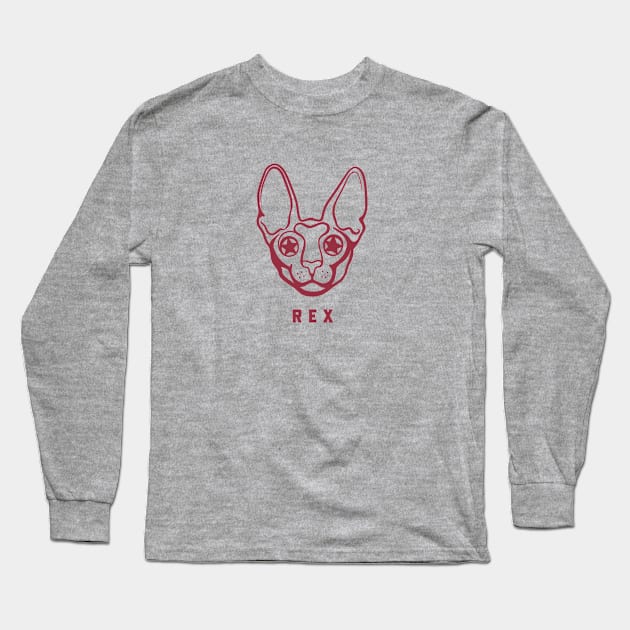 Head of a Cornish Rex. Flat design for cat and feline lovers Long Sleeve T-Shirt by croquis design